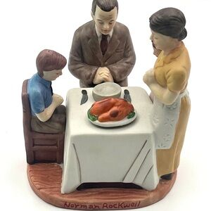 Norman Rockwell Figurine - Family Meal in Brown, Blue, and Yellow